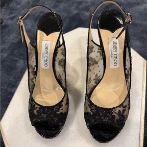 Jimmy Choo Black Lace Slingback Heels